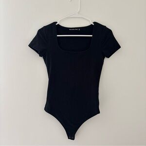 Black Abercrombie Short Sleeve Cotton Seamless Squareneck Bodysuit
